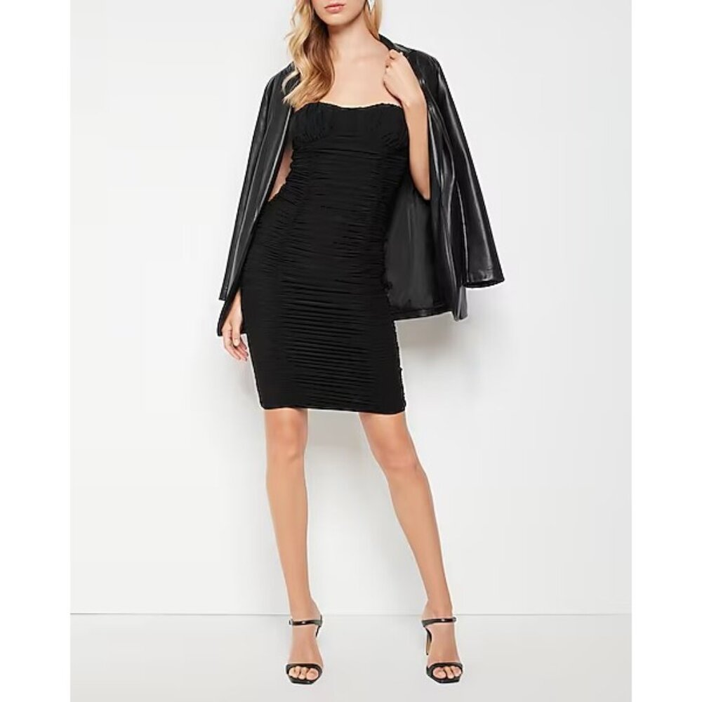 Express Strapless Ruched Mesh Mini Dress S